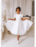 Short Puff Sleeves White Satin Tulle Flower Girl Dress